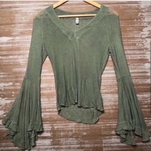 Free People Olive Sage Green Bell Sleeve Blouse